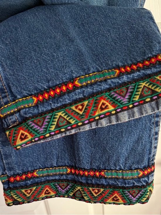Wrangler 80’s Vintage Western Jeans Aztec Trim HR Made USA 🇺🇸 Boho Festival 5x32 - Picture 6 of 16